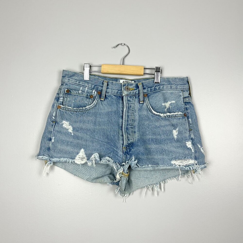 AGOLDE Distressed  Denim Cut Off Shorts Blue | Light Wash | Sz 26